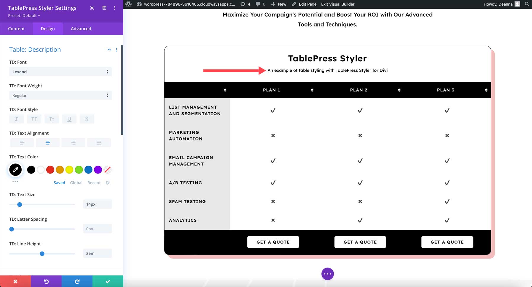 Beschreibung des TablePress Stylers