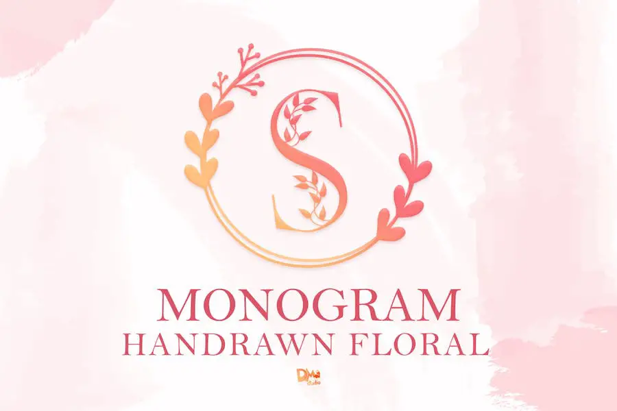 Monograma feito à mão floral -