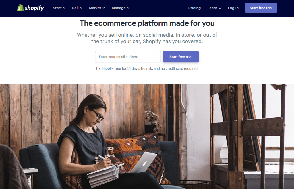 Panoramica della home page di Shopify: la migliore piattaforma di e-commerce