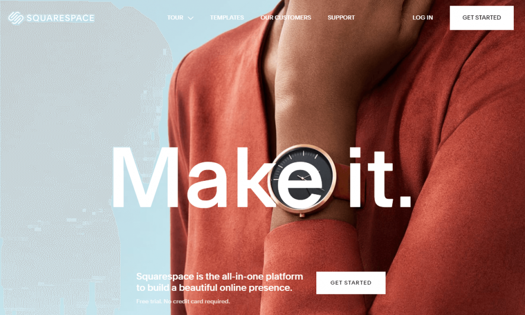 Visão geral da página inicial do Squarespace - melhor plataforma de comércio eletrônico