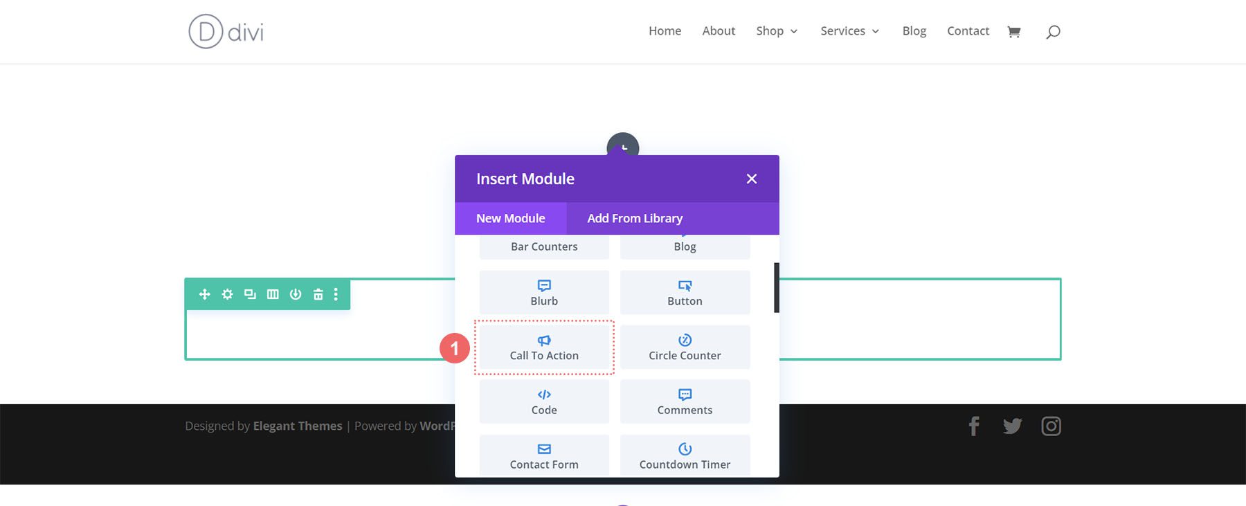 Sélectionnez le module d'appel à l'action