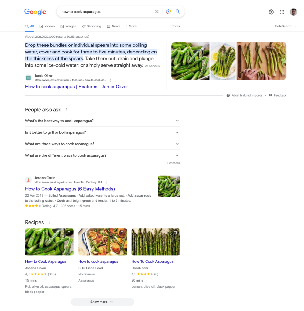 アスパラガスの調理方法 Googleの答え