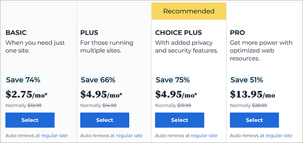 preços de bluehost