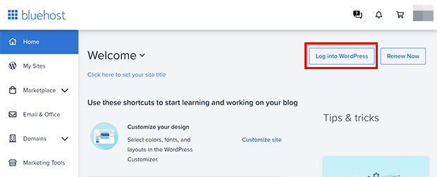 login wordpress bluehost