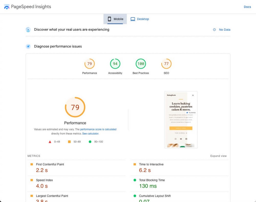 مثال Spectra Pagespeed