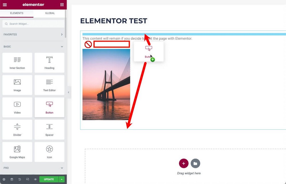 Comportamento del contenuto importato da Gutenberg in Elementor