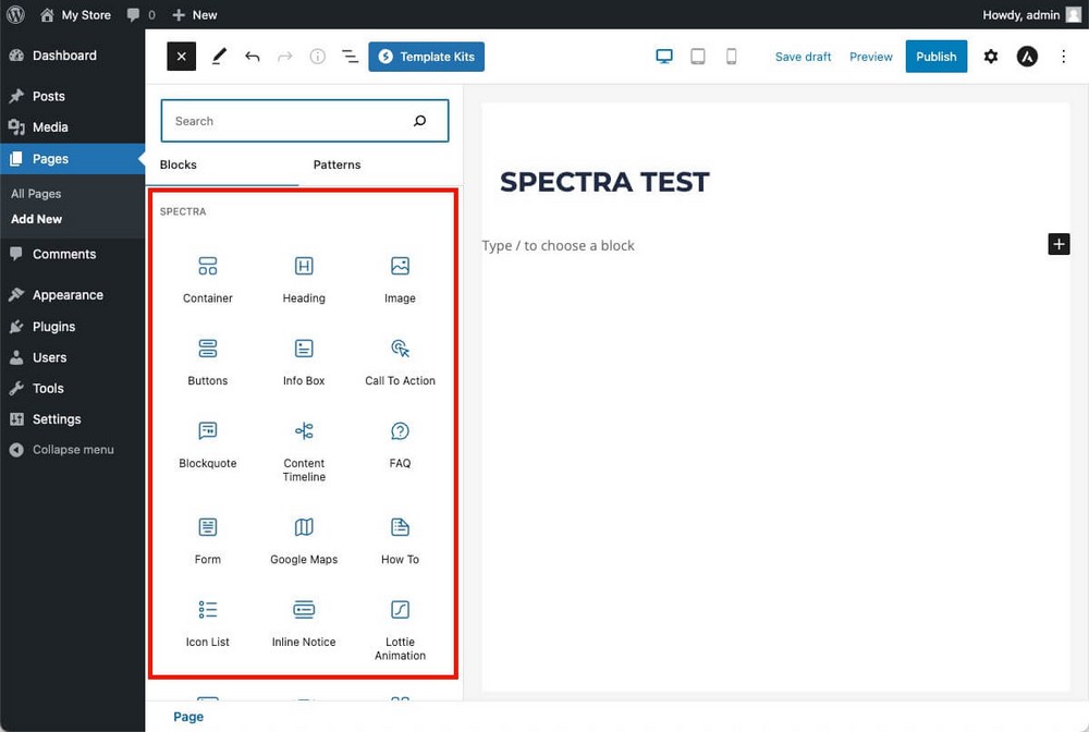 Como adicionar blocos de design com Spectra