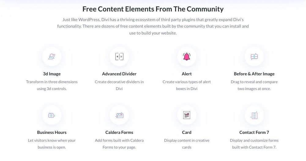 Бесплатные элементы от сообщества Divi