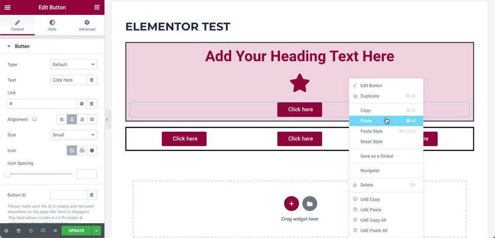 Klik sekunder pada Elementor