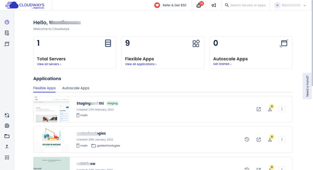 Cloudways-panel de control