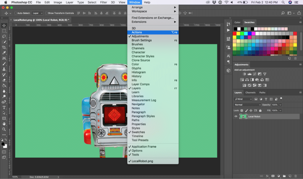 pokaż okno akcji, aby stworzyć efekt usterki programu Photoshop