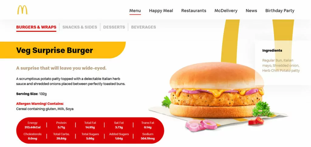 hamburguesa vegetariana mcdonalds india