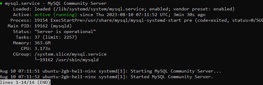 status do mysql