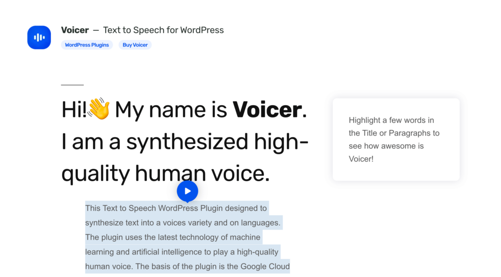 Voicer - Plugin AI WordPress Text-to-speech