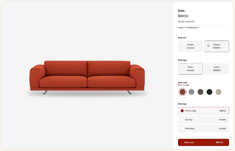 Vue frontale du configurateur de produits STAGGS