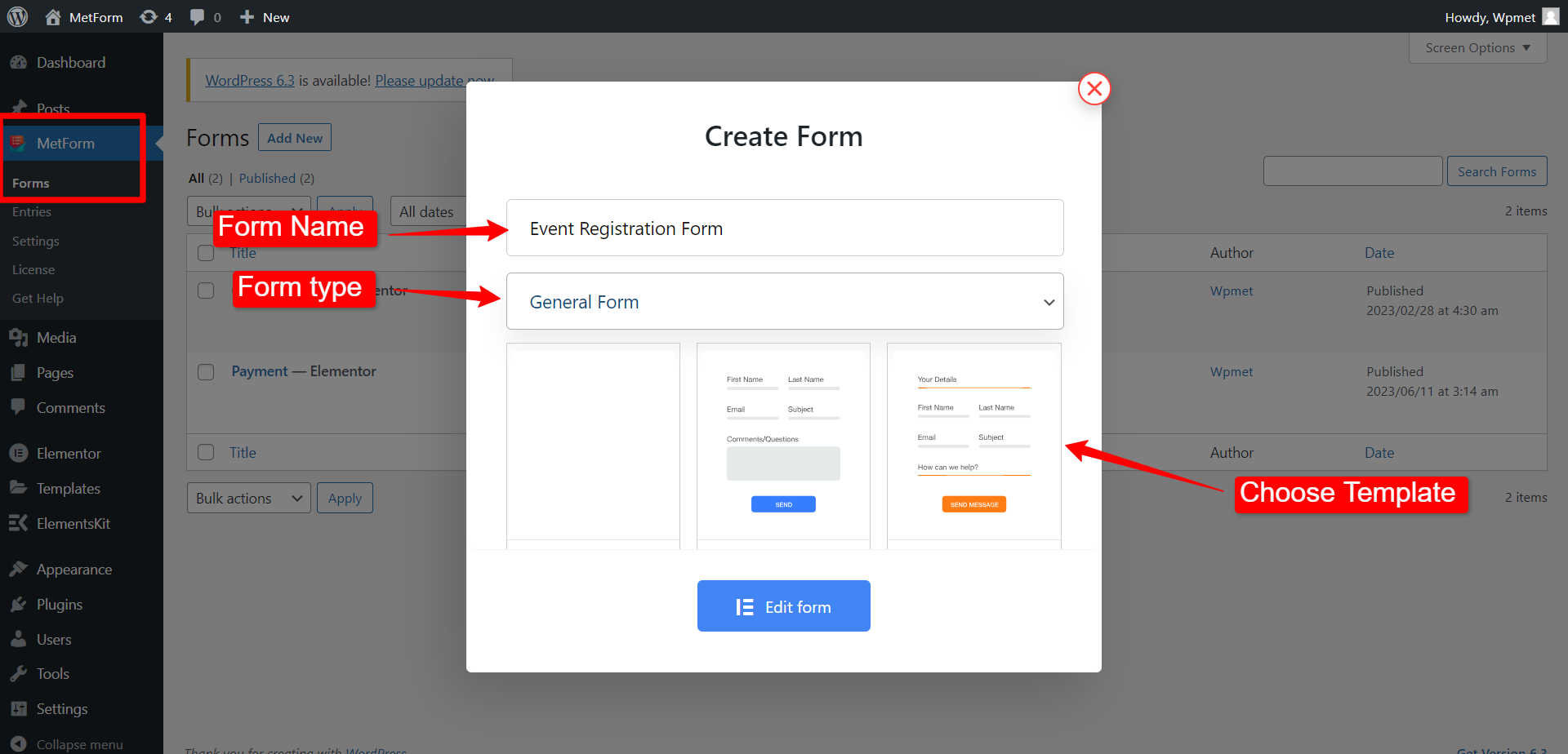 MetForm으로 WordPress 양식 만들기