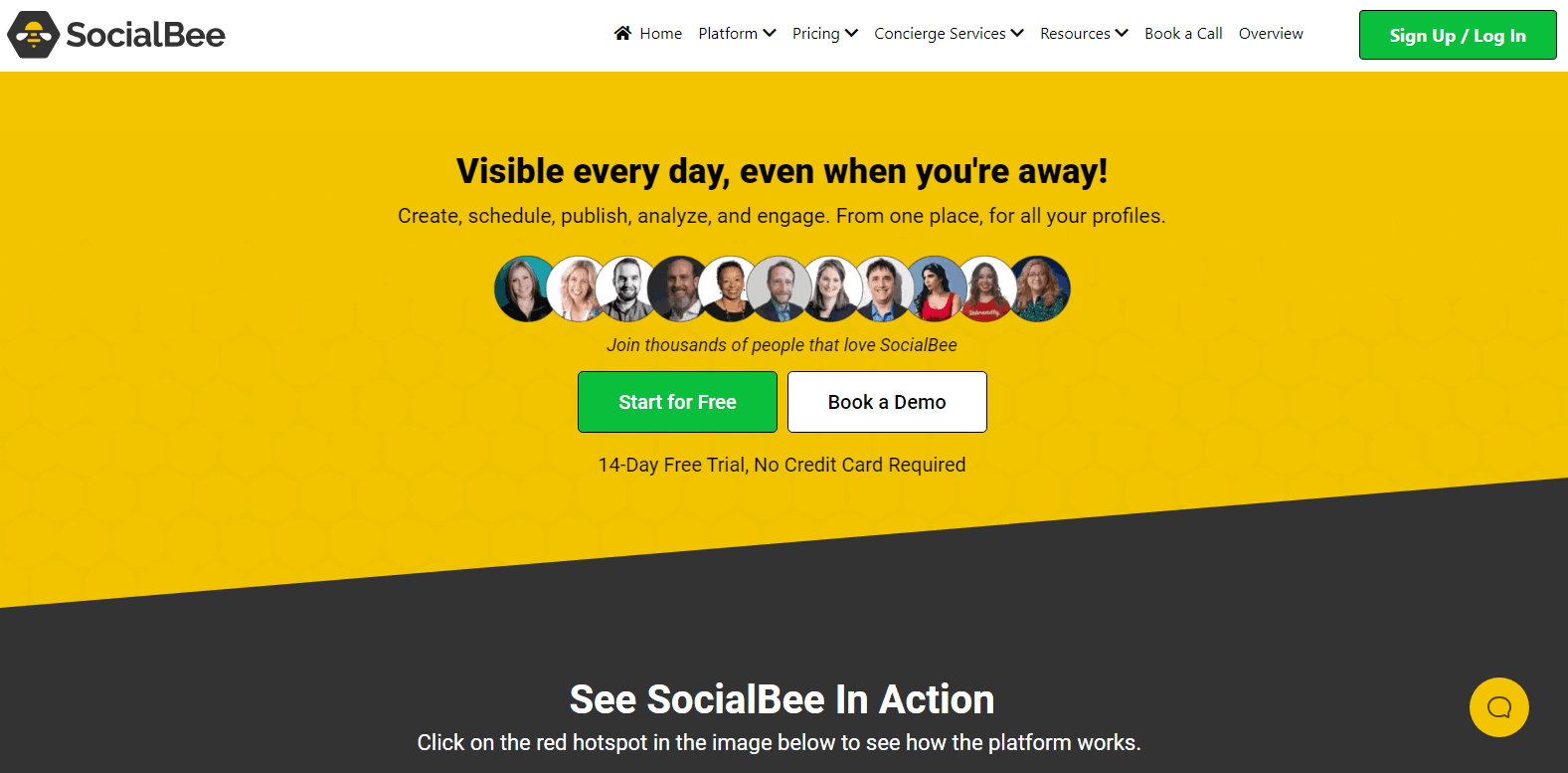 Página de inicio de SocialBee: ¡Visible todos los días, incluso cuando no estás!