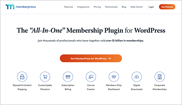 Página de inicio de Memberpress