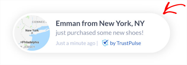 屏幕上 TrustPulse 通知的預覽