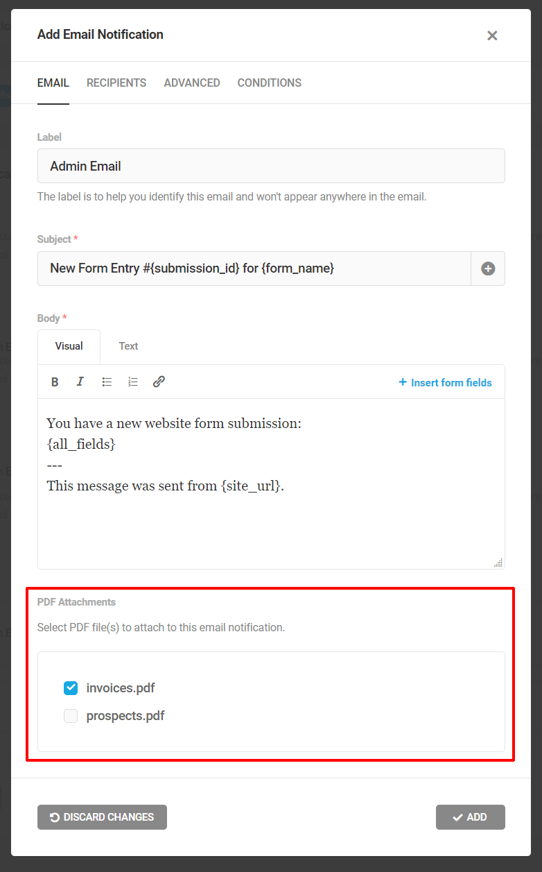 Forminator - Modifier le formulaire - Notifications par e-mail