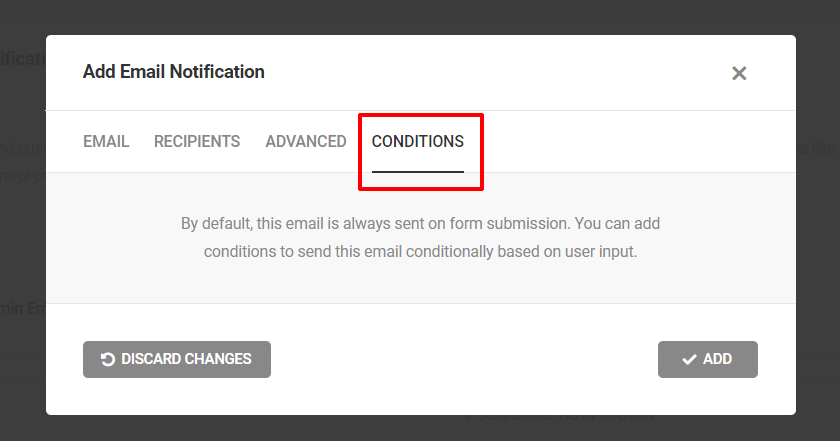 Formator - Agregar notificación por correo electrónico - Condiciones.