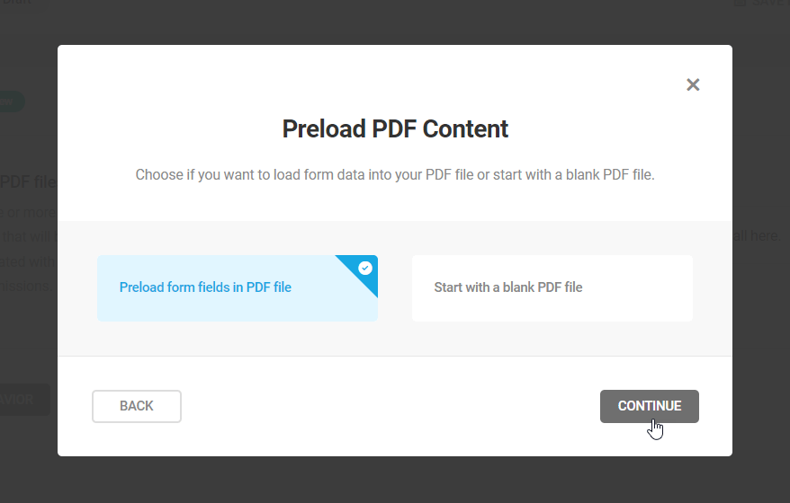 Forminator — wstępne ładowanie treści PDF