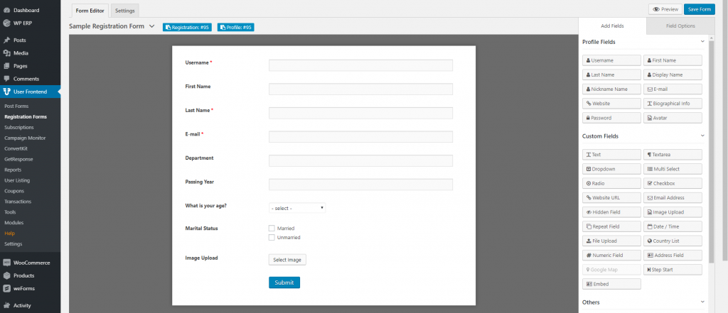 นี่คือภาพหน้าจอวิธีเพิ่ม form_how เพื่อสร้างไซต์ศิษย์เก่าด้วย WPUF