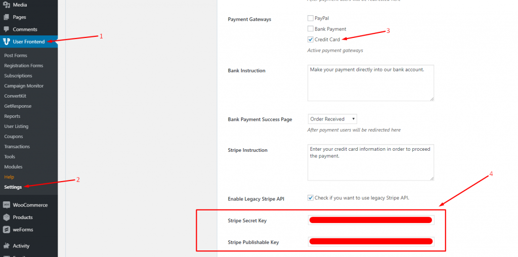 Ini adalah tangkapan layar untuk mengaktifkan gateway pembayaran stripe cara membuat situs alumni