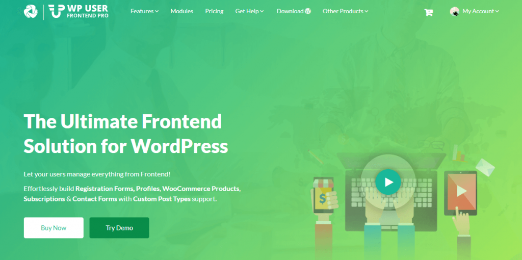 To jest zrzut ekranu strony głównej WordPress User Frontend pro