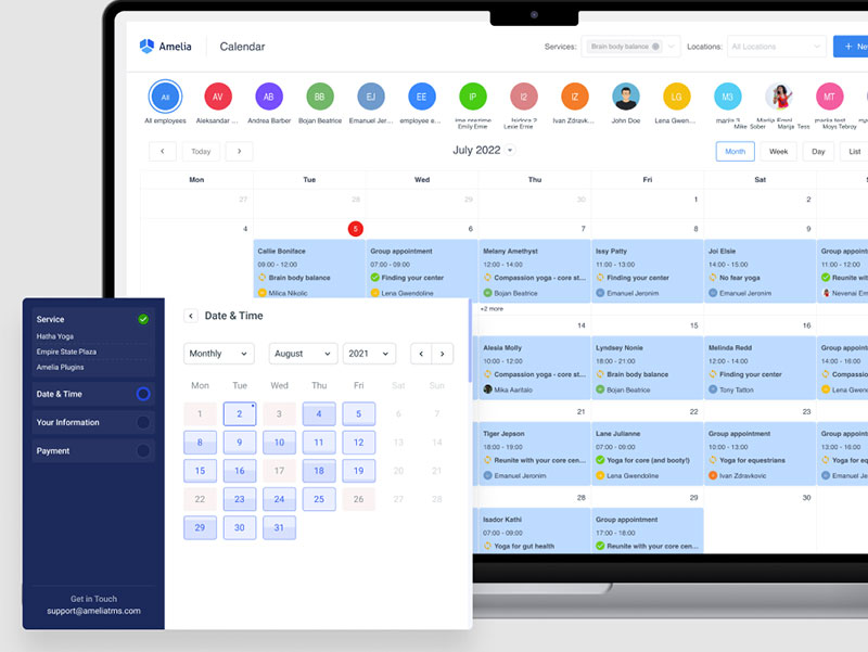 Panoramica del calendario del plugin di prenotazione di Amelia wordpress