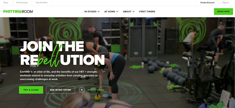 Screenshot der Startseite der Website des Fitnessstudios fhittingroom