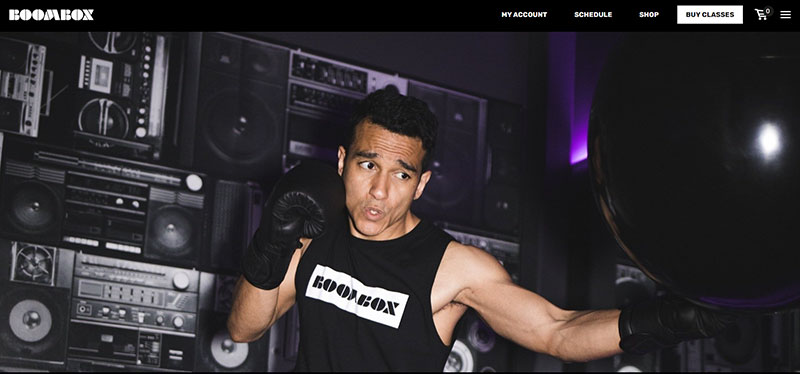 Ein Screenshot der Website eines Boombox-Fitnessstudios