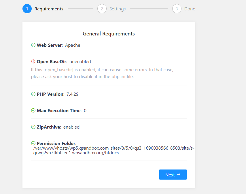 requisitos do installer.php - backup do wordpress para o google drive