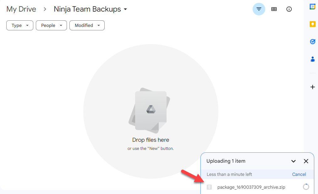 fazer upload de backup para o google drive