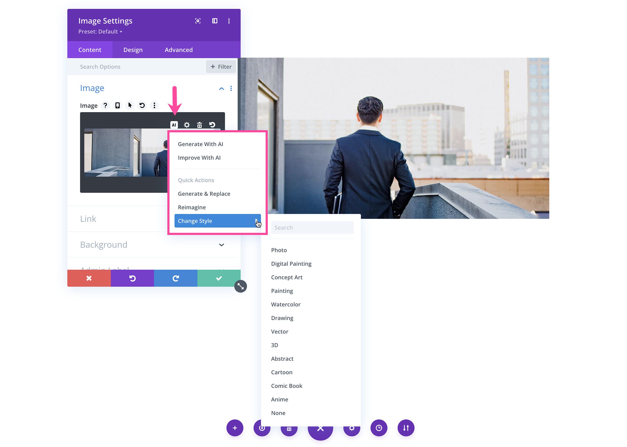 Divi AI Cambiar estilos de imagen