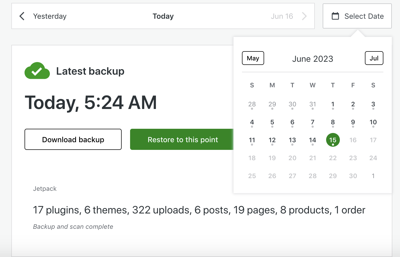 การสำรองข้อมูลล่าสุดที่มีด้วย VaultPress Backup