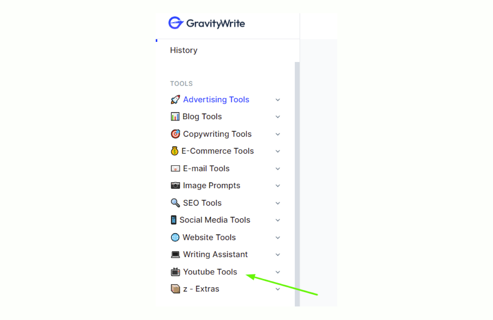 GravityWrite - ferramentas do YouTube