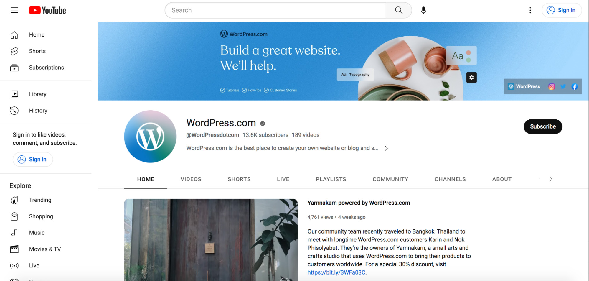 WordPress.com บน YouTube - ความโดดเด่นในการบริโภคเนื้อหาวิดีโอ