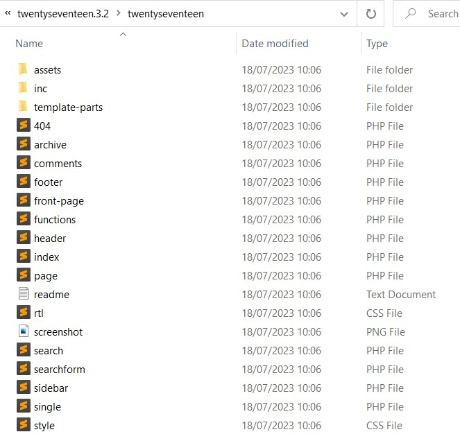 Файлы темы Twenty Seventeen.