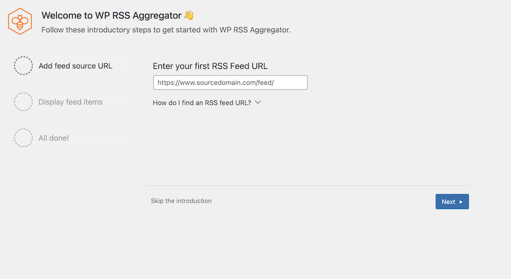 หน้าต้อนรับของ WP RSS Aggregator