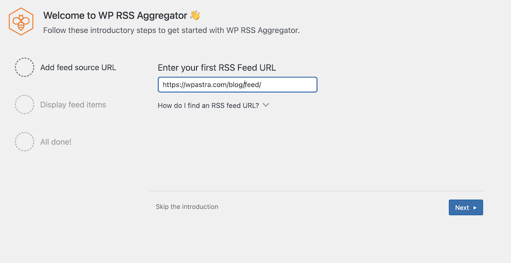 Inserisci l'URL del tuo feed RSS