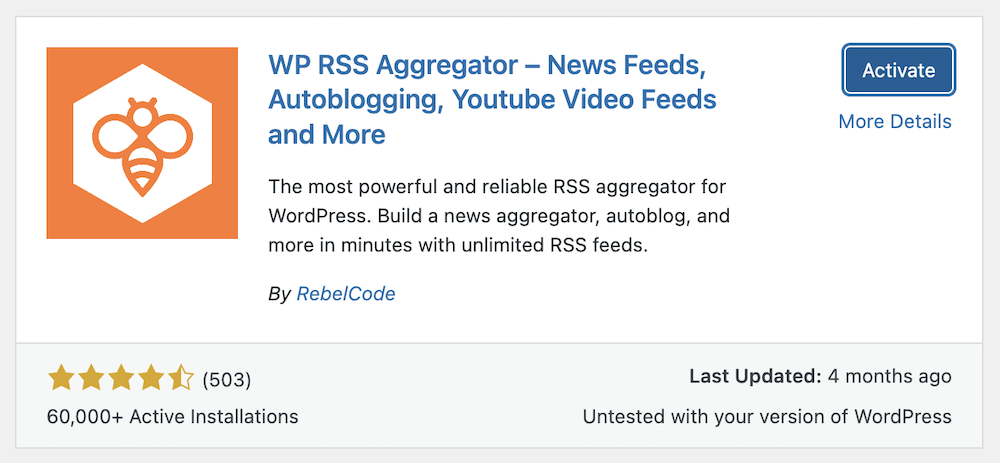 قم بتثبيت وتفعيل المكون الإضافي WP RSS Aggregator