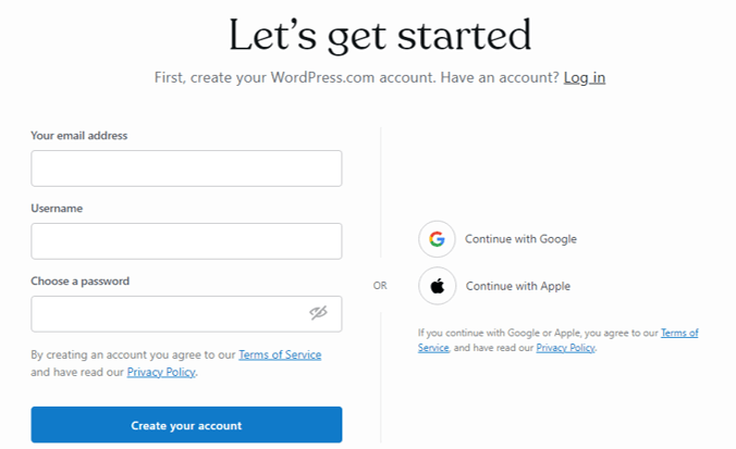 สร้างบัญชีบน WordPress com