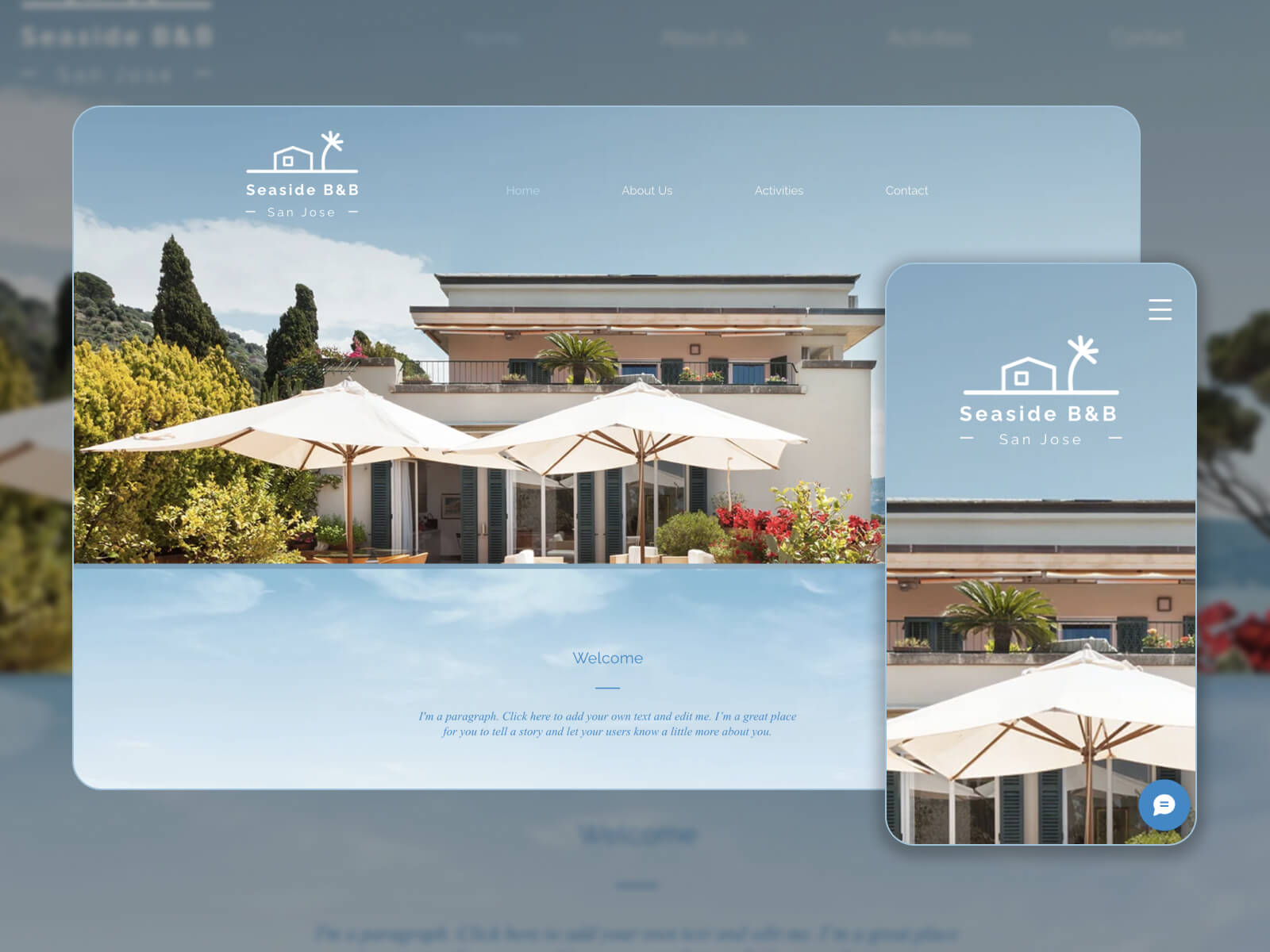 Screenshot von Seaside – elegantes und professionelles WordPress-Theme für Hotelreservierungs-Websites in den Farben Gainsboro, LightSteelBlue, Grey, SlateGray und DarkSlateGray