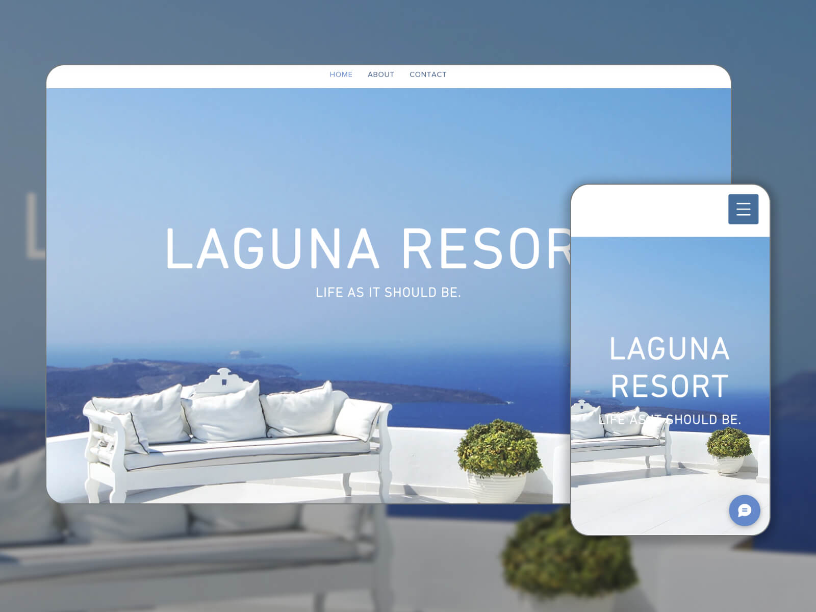 Ilustrasi LAGUNA RESORT - tema WordPress profesional untuk platform pemesanan hotel online dalam campuran warna whitesmoke, lightlategray, lightsteelblue, slategray, dan darkslategray