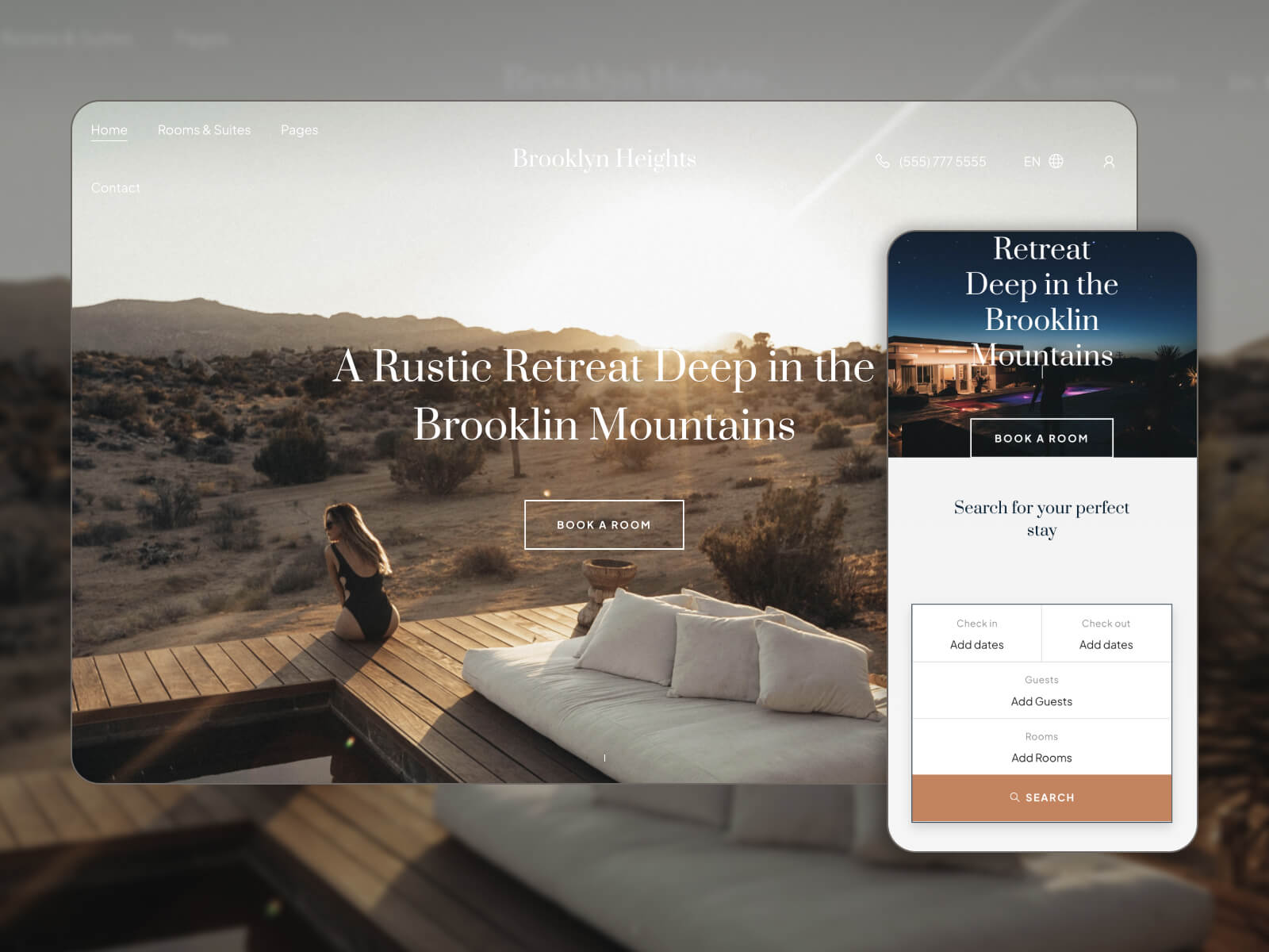 Illustration von Brooklyn Heights – beste interaktive und ansprechende Website-Vorlage für Hotelbuchungen in den Farbtönen Whitesmoke, Gainsboro, Grau, Dimgray und Darkslategray