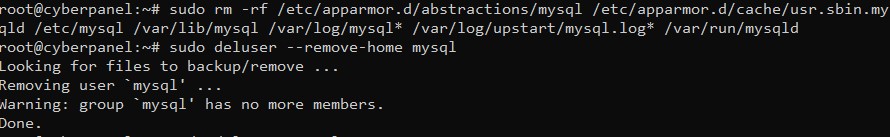 Removendo usuário MySQL e grupo MySQL: