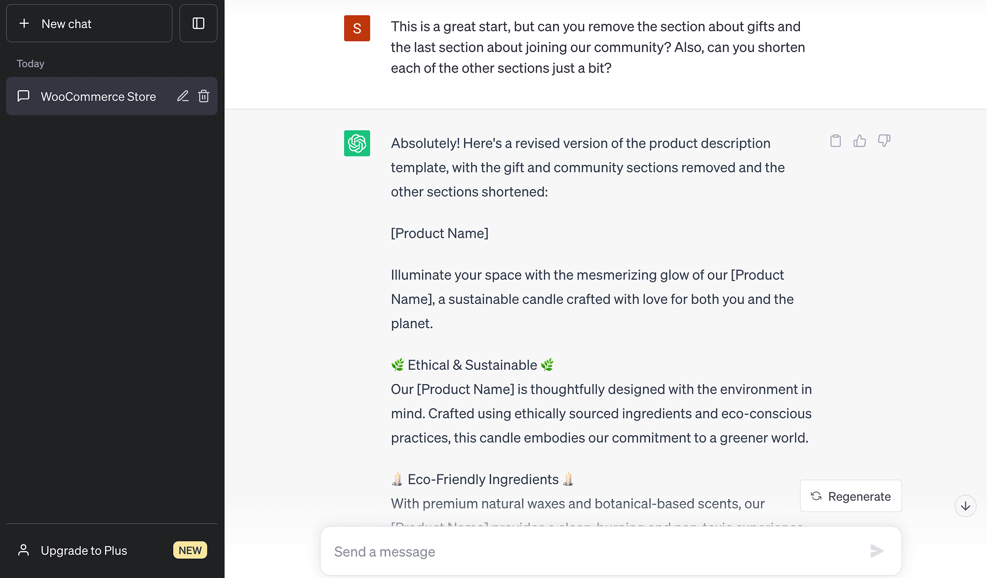 Encurtando um modelo de descrição de produto usando ChatGPT.