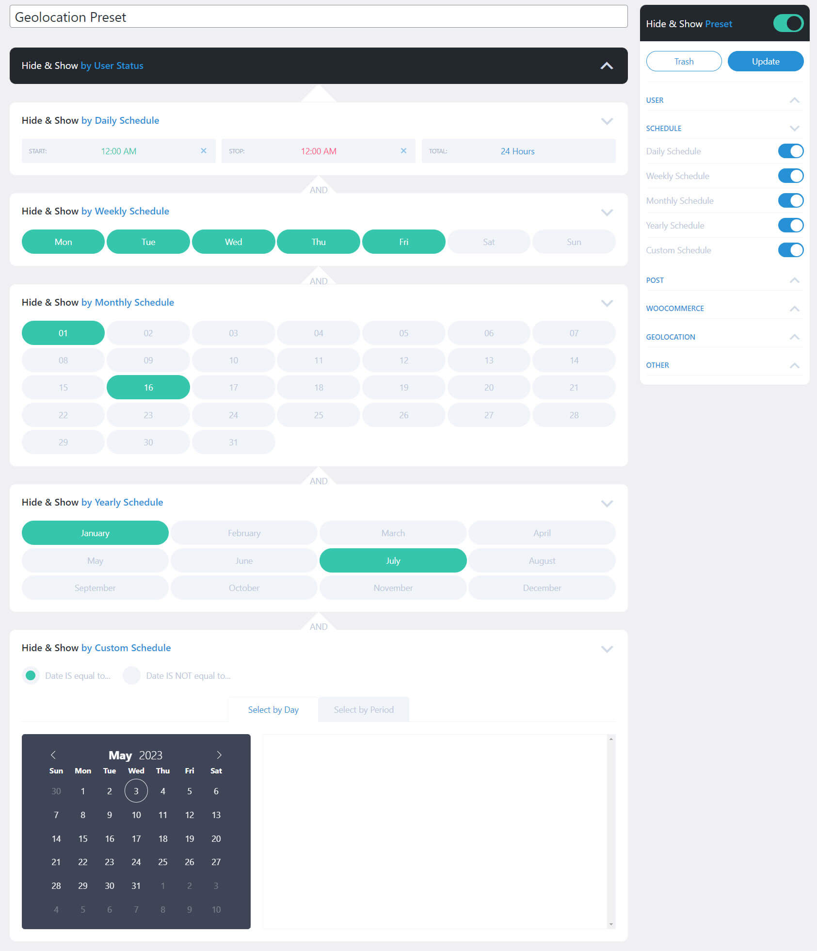 ユーザーの非表示と表示