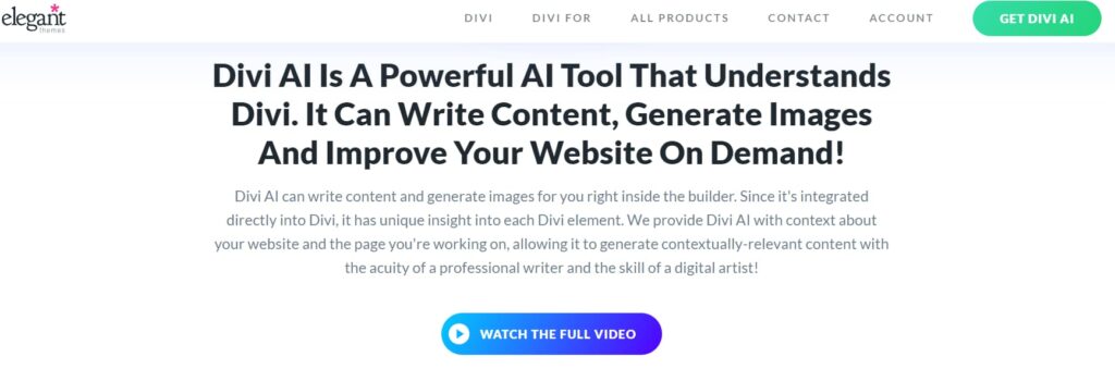 Divi AI 홈페이지